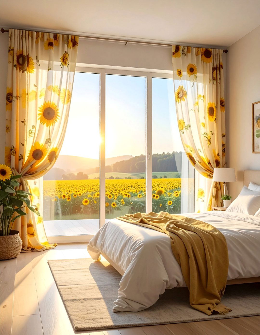 Subtle Sunflower Curtains and Textiles - 15 Sunflower Bedroom Ideas to Brighten Your Space