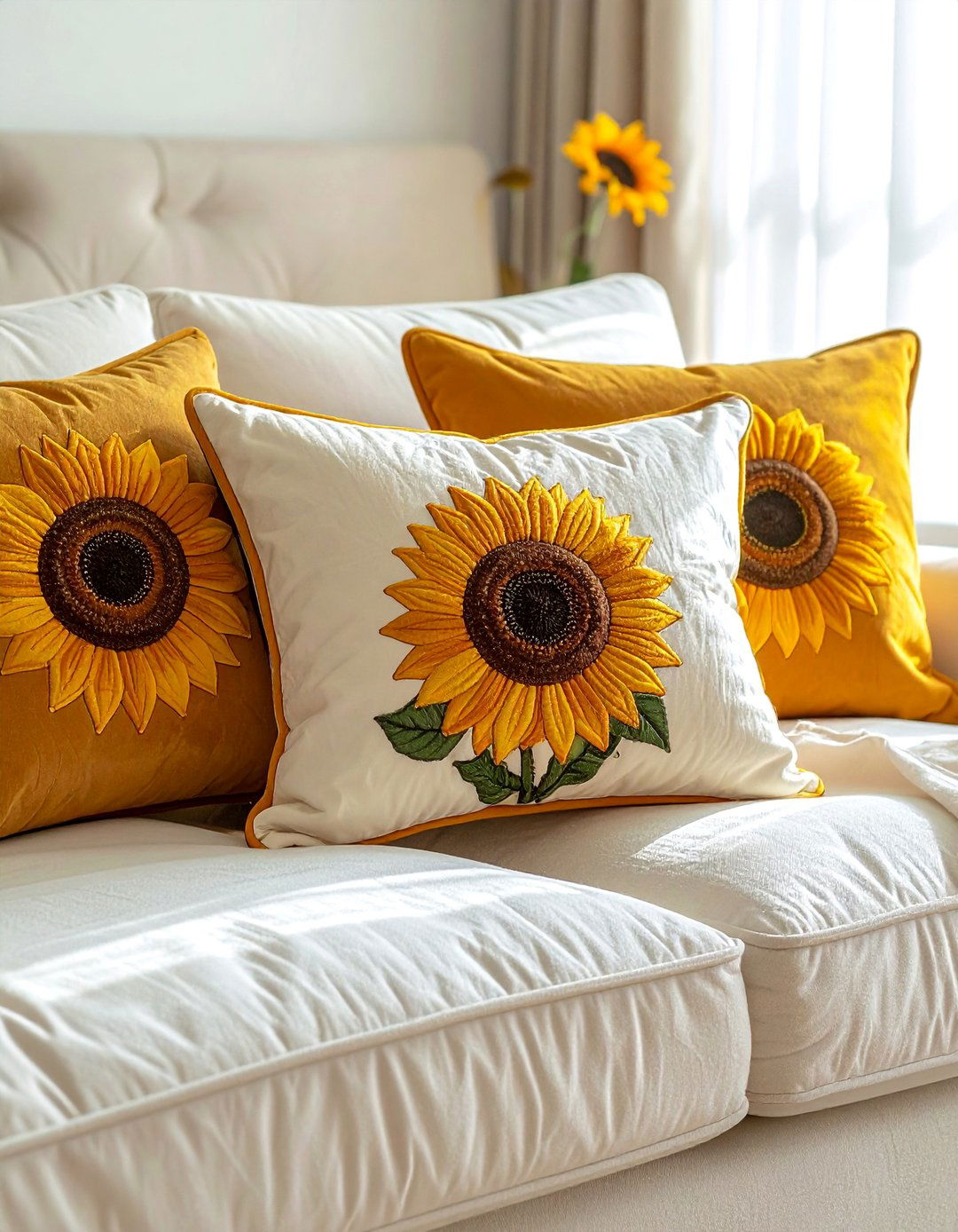 Sunflower Embroidered Throw Pillows - 15 Sunflower Bedroom Ideas to Brighten Your Space