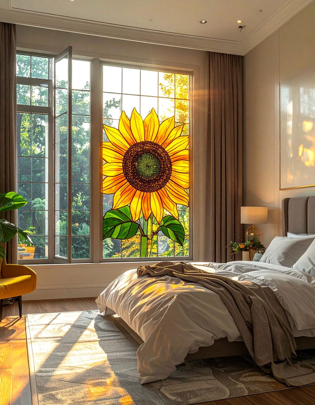 Sunflower Stained Glass Window Panel - 15 Sunflower Bedroom Ideas to Brighten Your Space