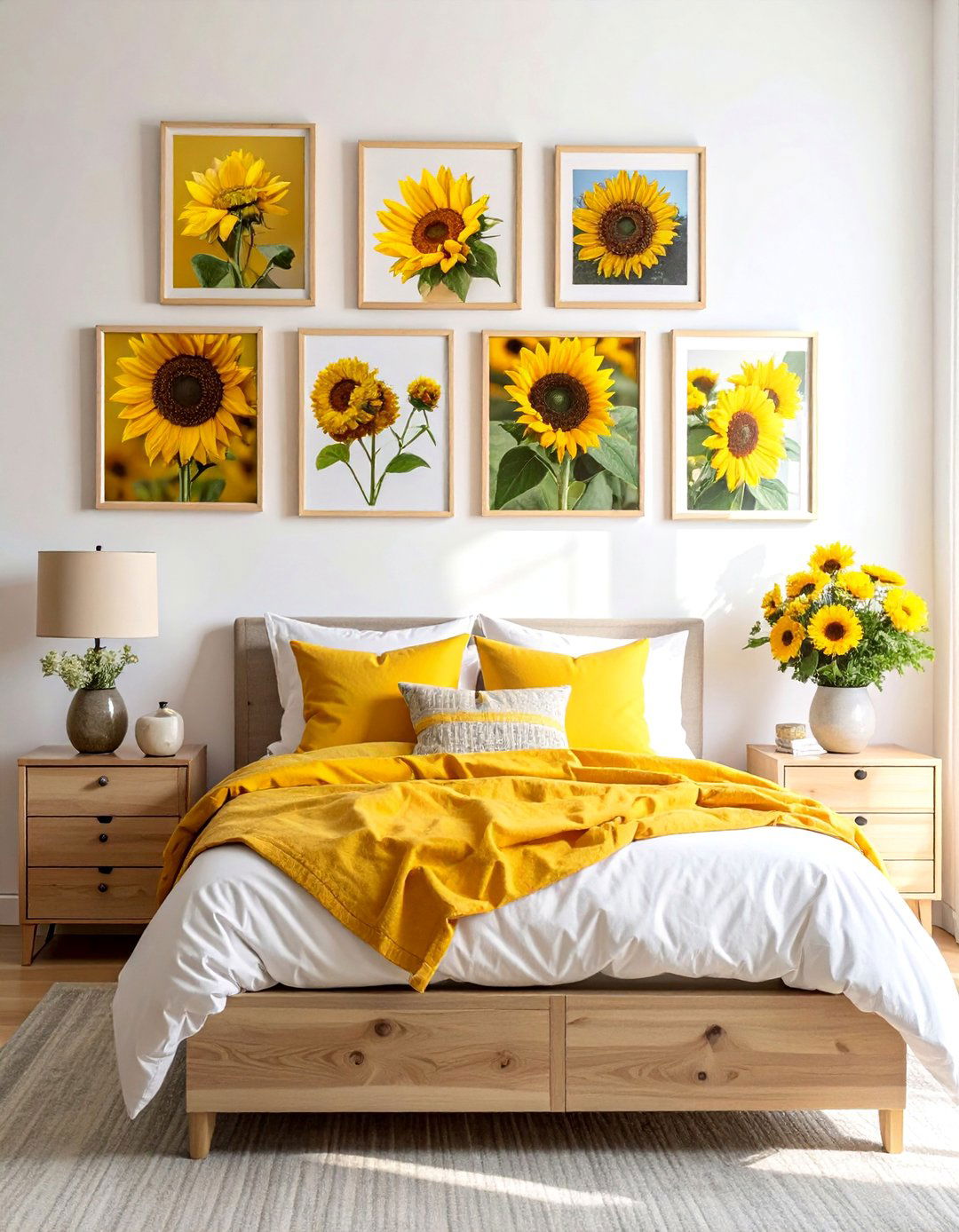 Sunflower Themed Gallery Wall - 15 Sunflower Bedroom Ideas to Brighten Your Space