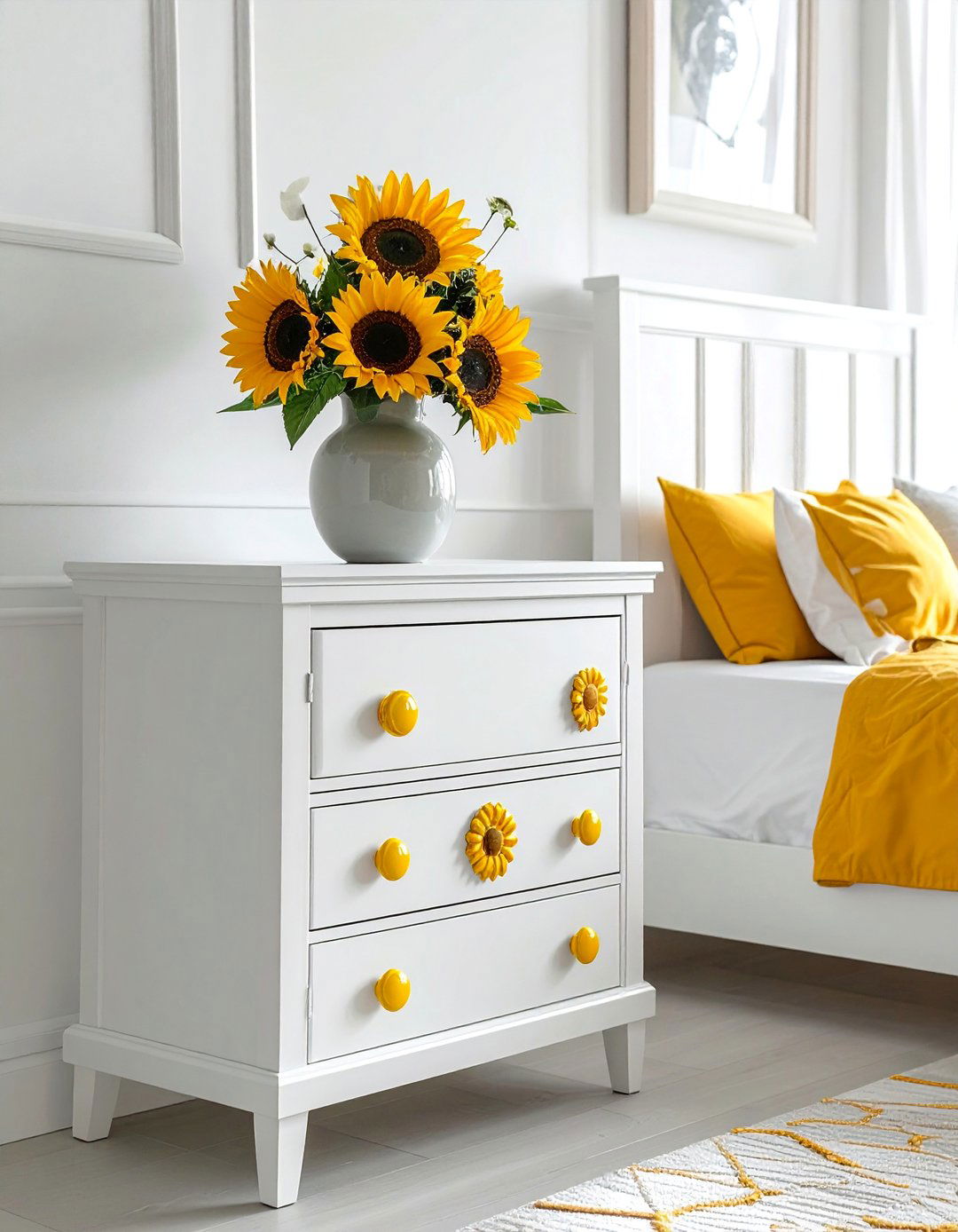 Sunflower Vanity and Dresser Knobs - 15 Sunflower Bedroom Ideas to Brighten Your Space