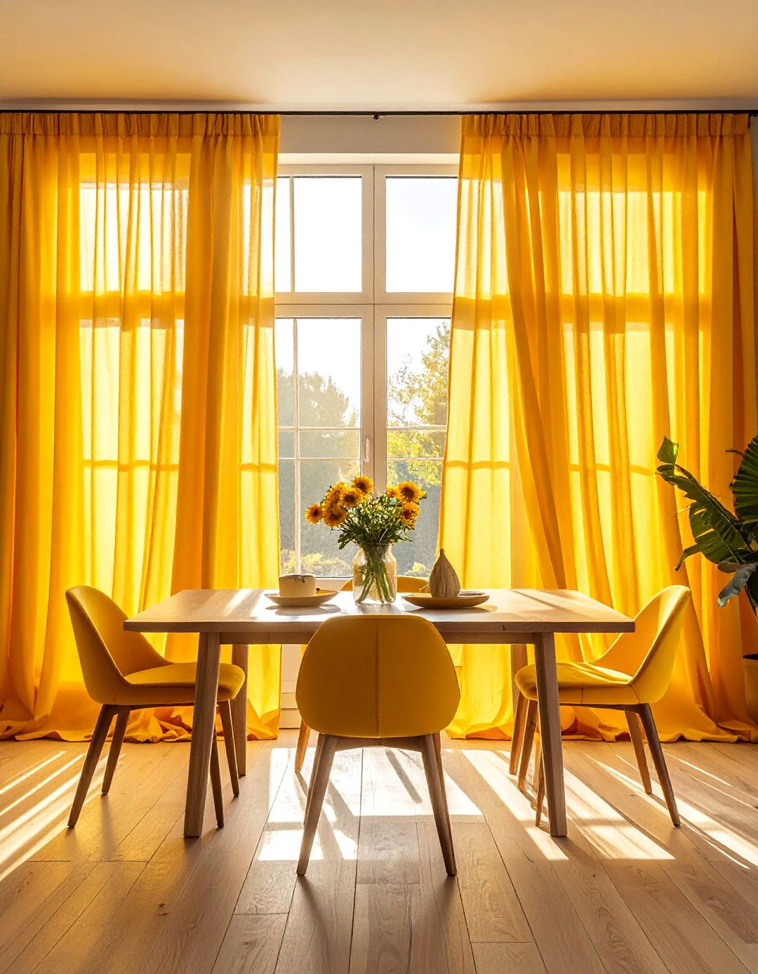 Sunflower Yellow Dining Room Curtains - 20 Yellow Dining Room Ideas for a Bright and Cheerful Space