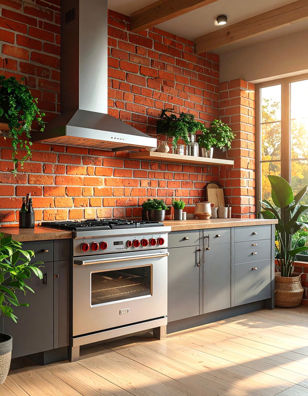 Sunroom Kitchen with Exposed Brick Walls - 15 Sunroom Kitchen Ideas for a Bright and Airy Space