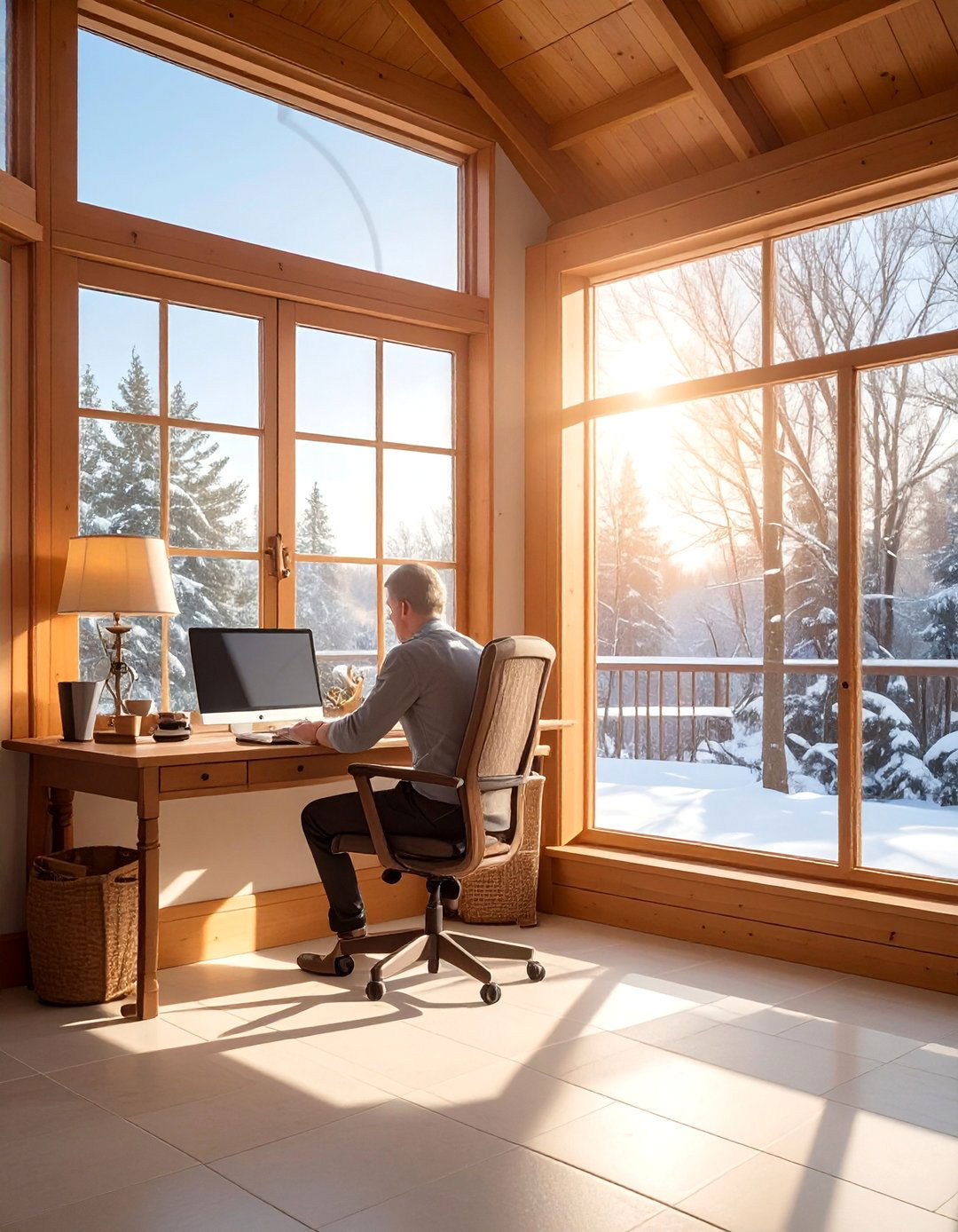 Sunroom Office with Heated Flooring for Year Round Comfort - 20 Sunroom Office Ideas for a Productive and Inspiring Workspace
