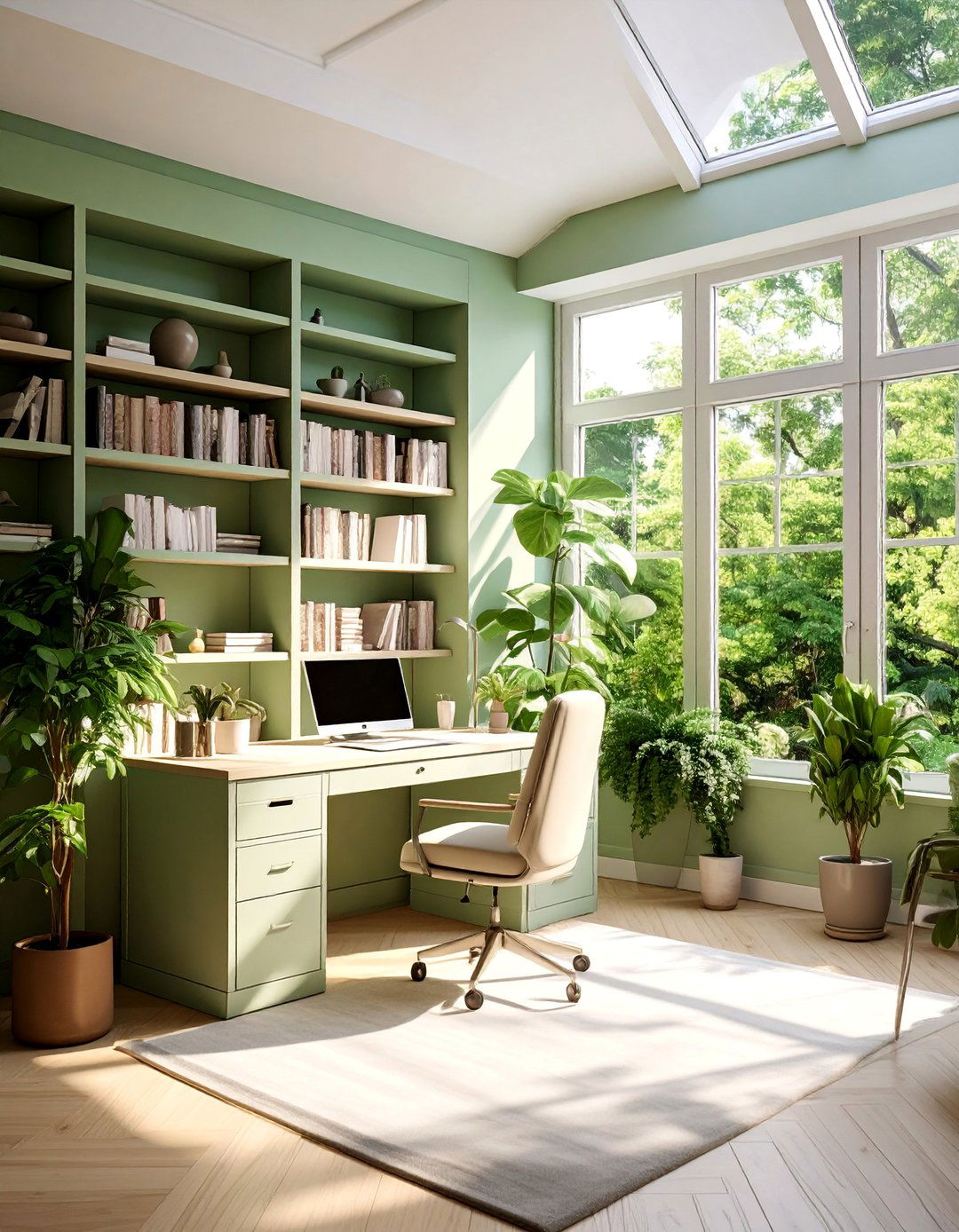 Sunroom Office with a Built in Bookshelf Wall - 20 Sunroom Office Ideas for a Productive and Inspiring Workspace