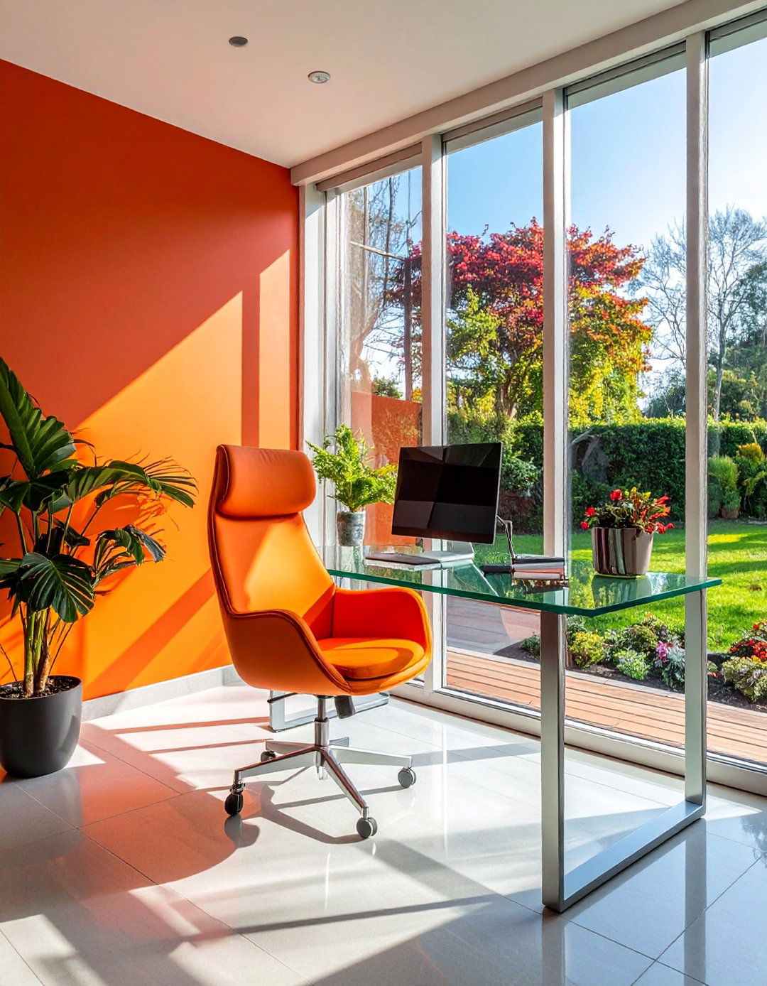 Sunroom Office with a Glass Desk to Maximize Light - 20 Sunroom Office Ideas for a Productive and Inspiring Workspace