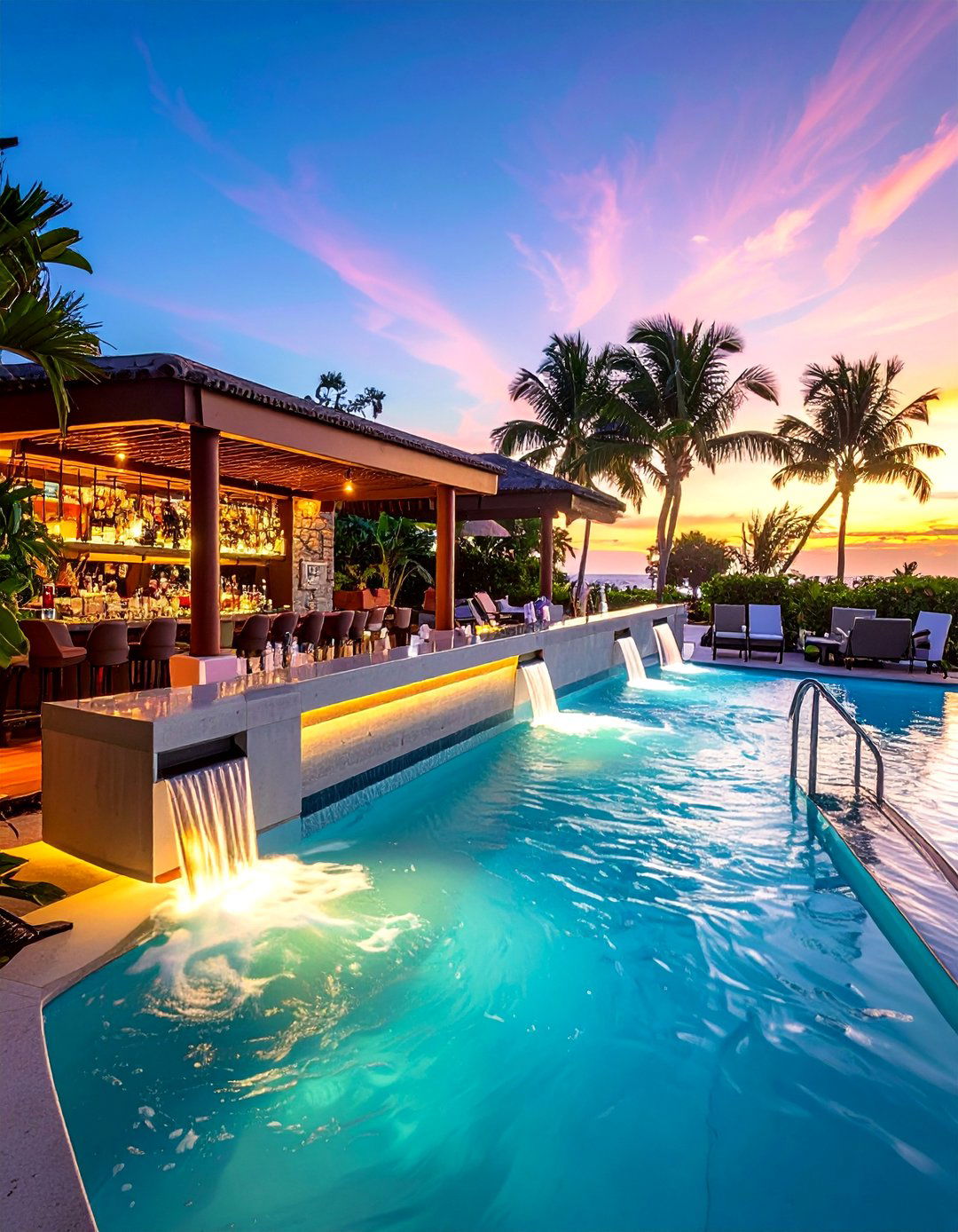 Swim Up Bar Water Features - 15 Pool Fountain Ideas for a Luxurious Backyard Oasis