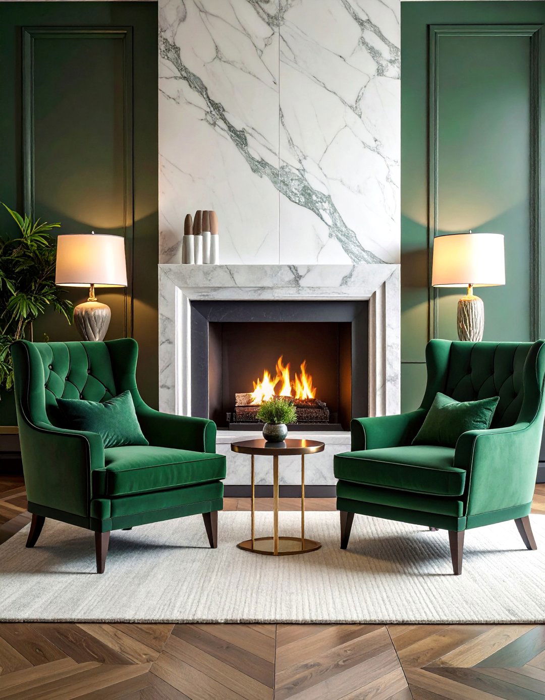 Symmetrical High Back Accent Chairs - 20 Cozy Chairs in Front of Fireplace Ideas for Your Home