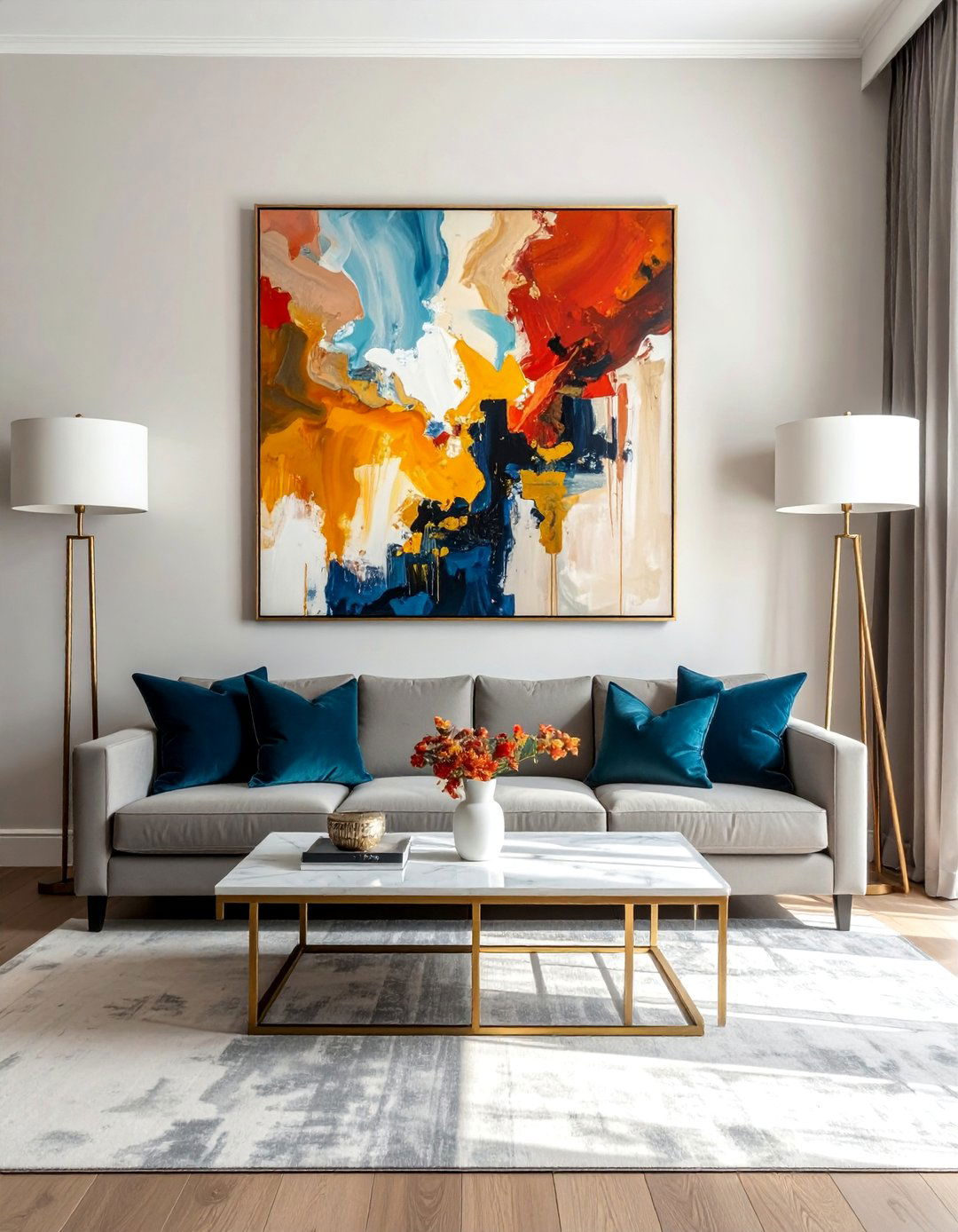 Symmetrical Living Room with Identical Floor Lamps - 15 Elegant Symmetrical Living Room Ideas for Balance