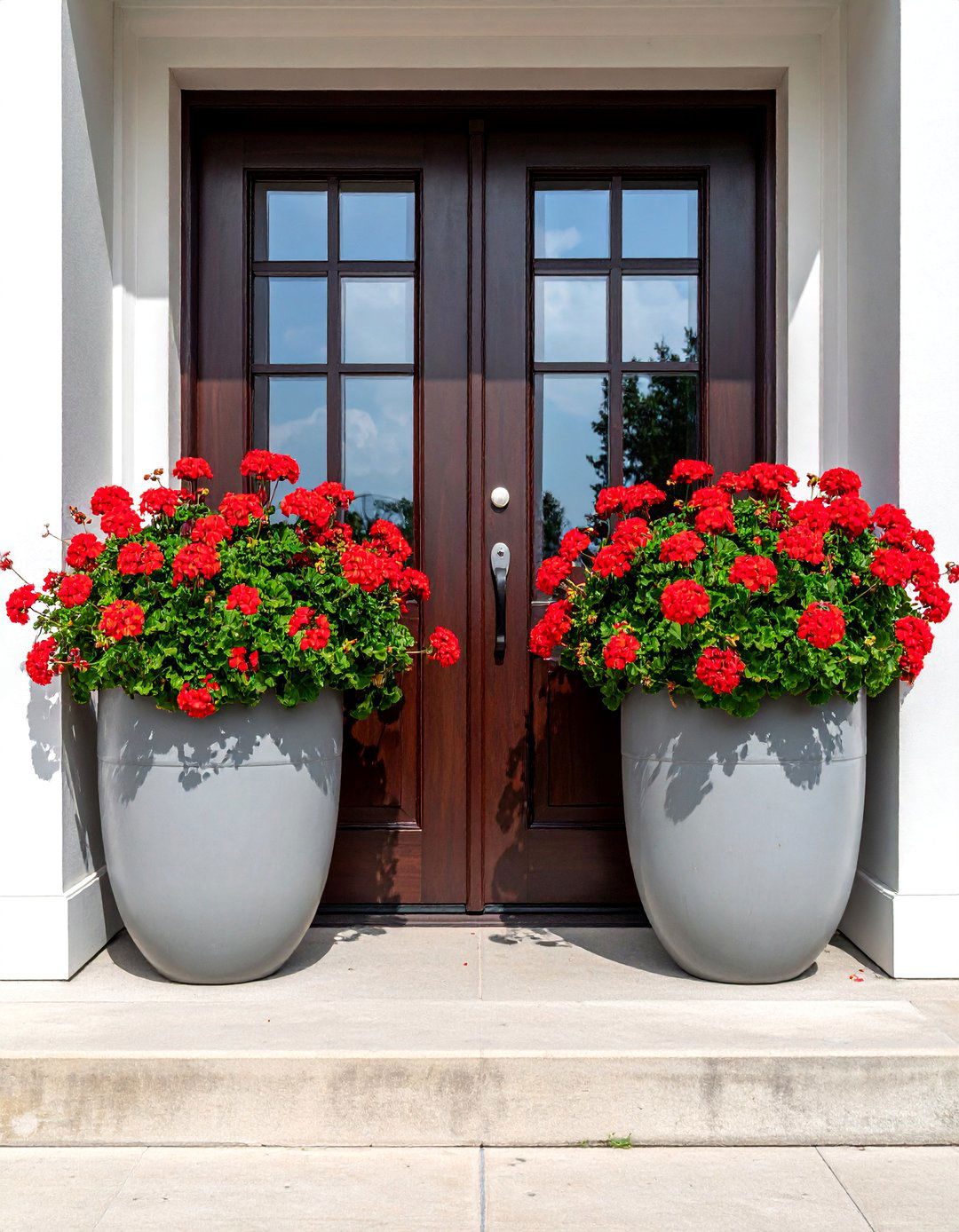 Symmetrical Planters with Bright Summer Flowers - 15 Summer Front Door Decor Ideas for a Welcoming Entry