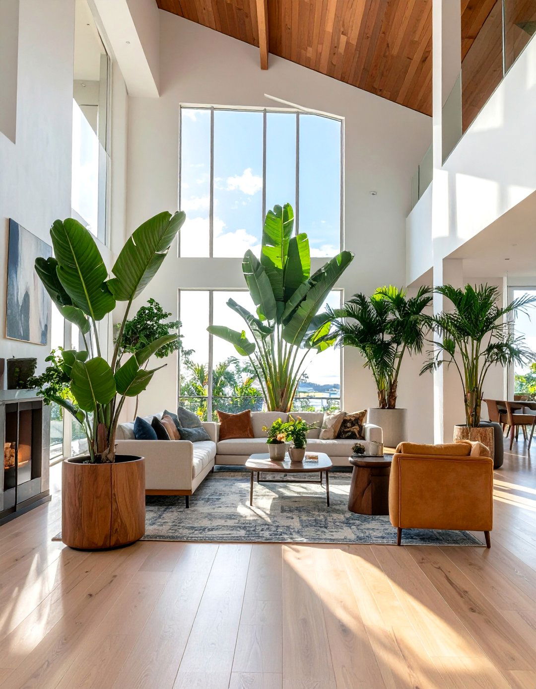 Tall Plant Arrangements - 25 High Ceiling Living Room Ideas to Maximize Your Space