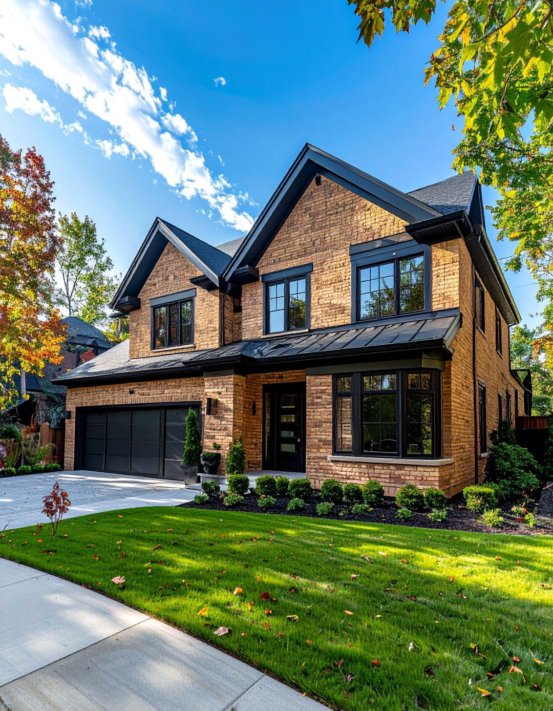 Tan Brick House with Deep Charcoal Trim - 25 Beautiful Tan Brick House Color Scheme Ideas