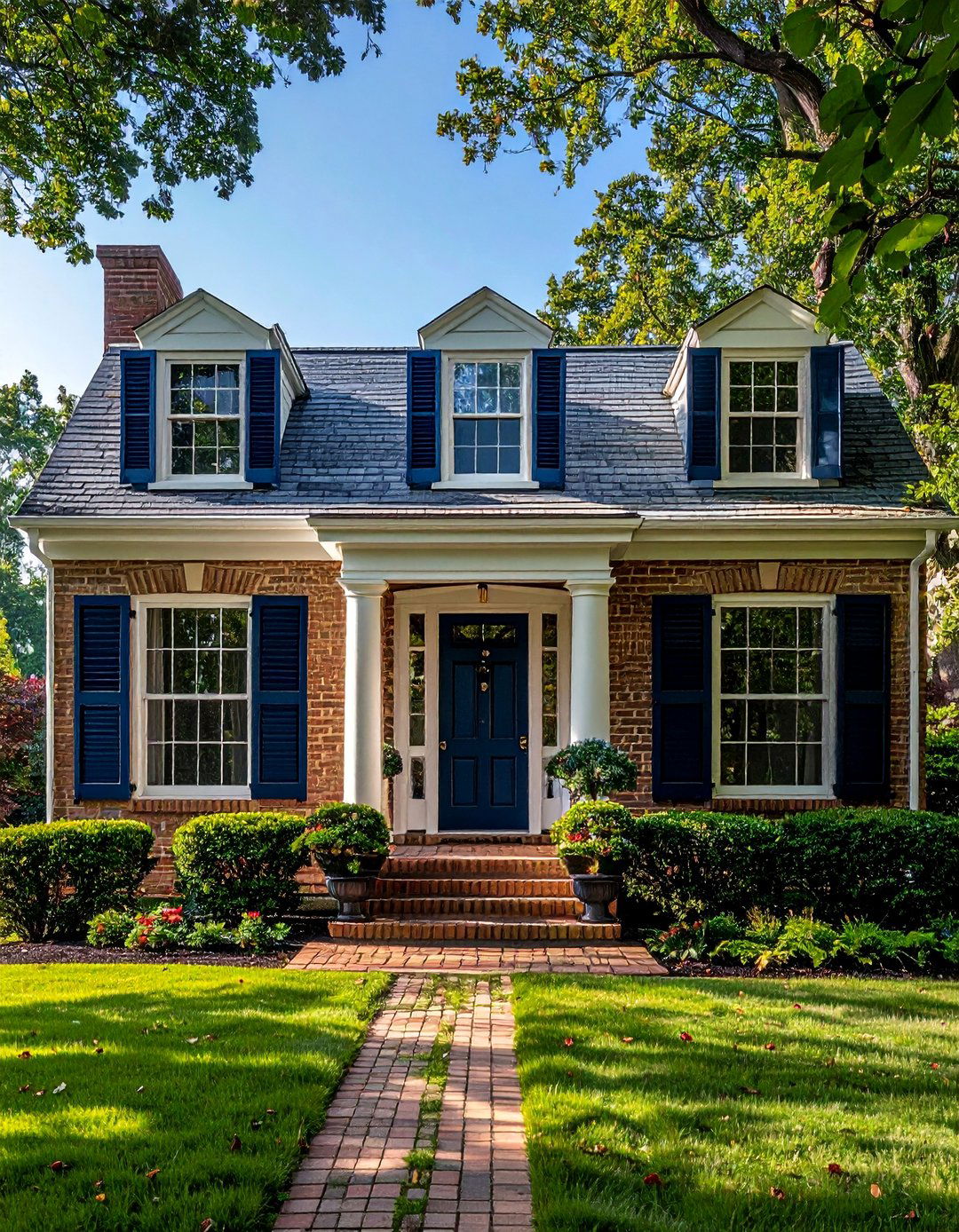 Tan Brick House with Navy Blue Shutters - 25 Beautiful Tan Brick House Color Scheme Ideas