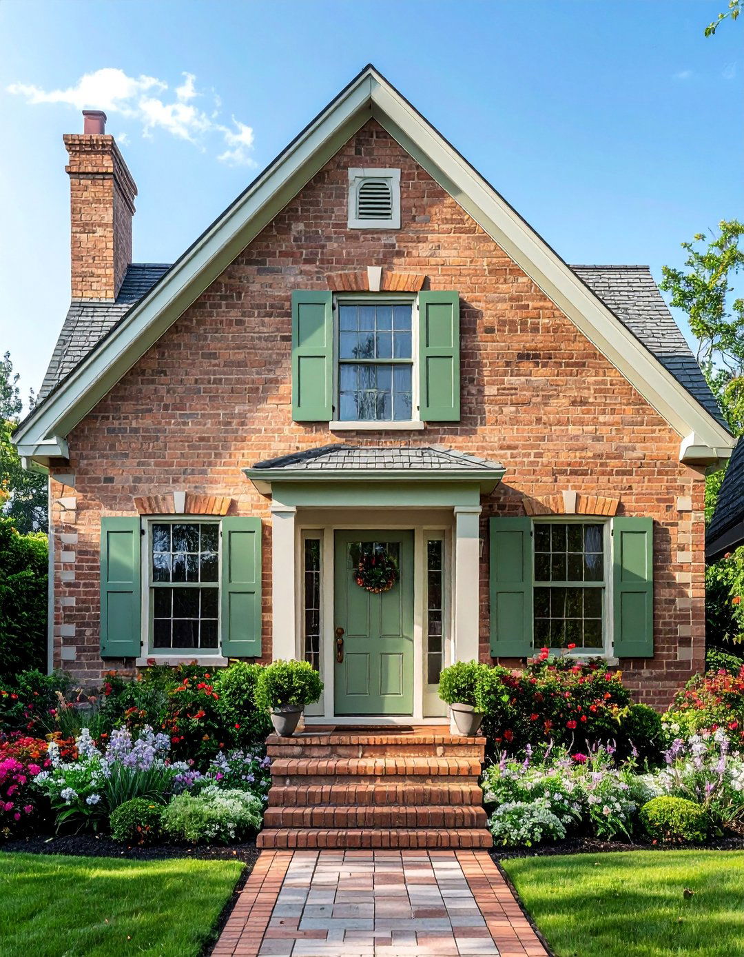 Tan Brick House with Sage Green Accents - 25 Beautiful Tan Brick House Color Scheme Ideas
