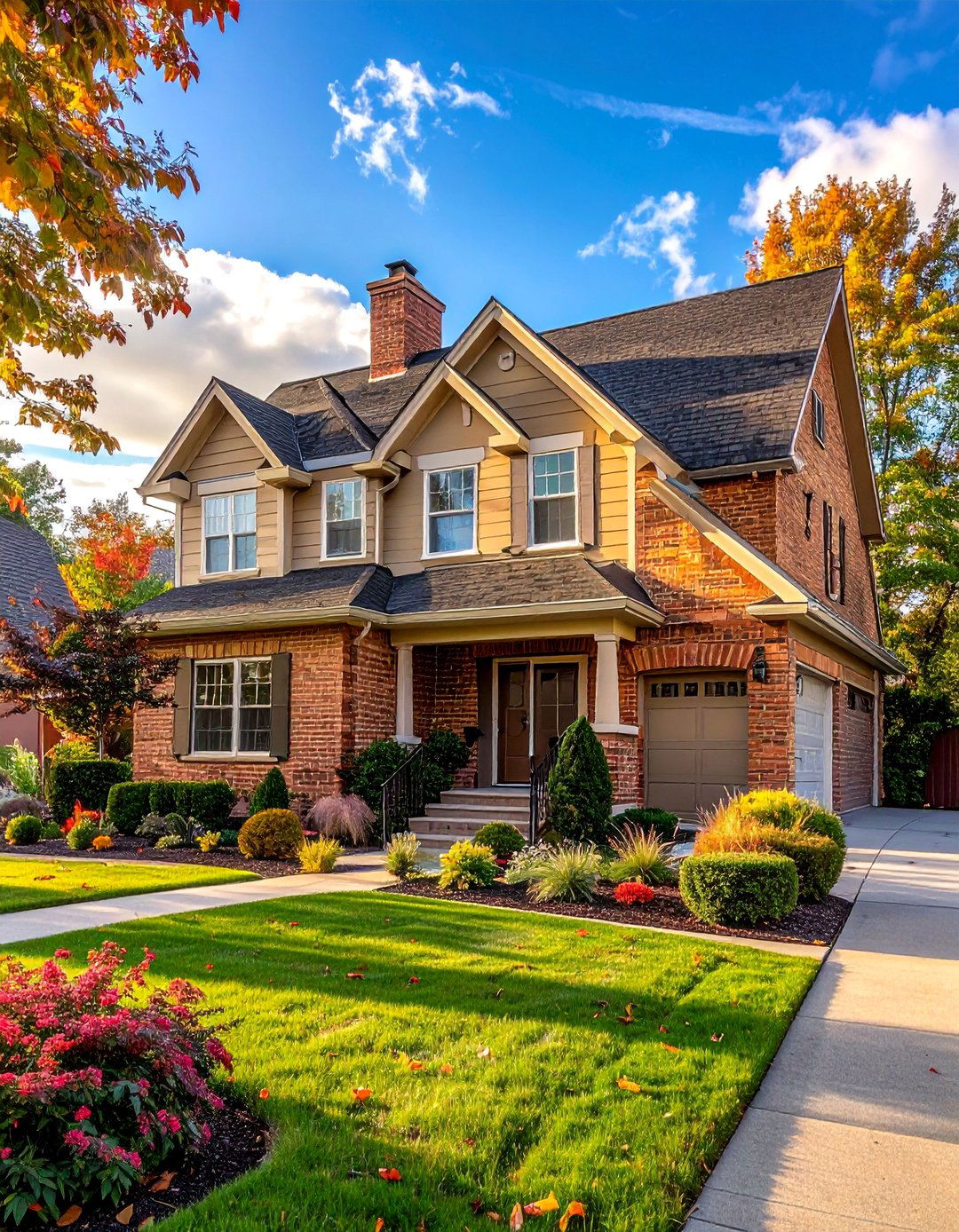 Tan Brick House with Warm Taupe Siding - 25 Beautiful Tan Brick House Color Scheme Ideas