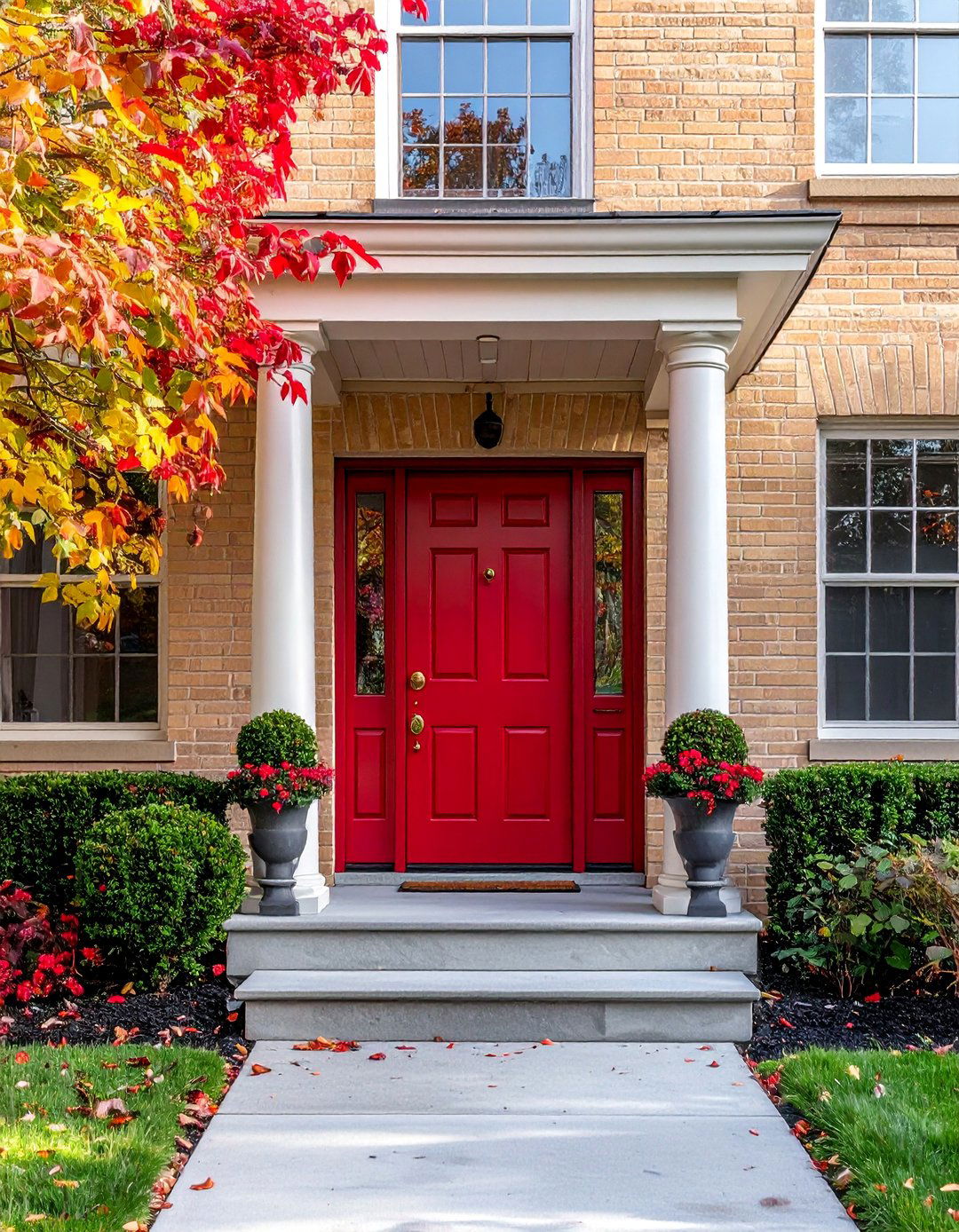 Tan Brick House with a Bold Red Front Door - 25 Beautiful Tan Brick House Color Scheme Ideas