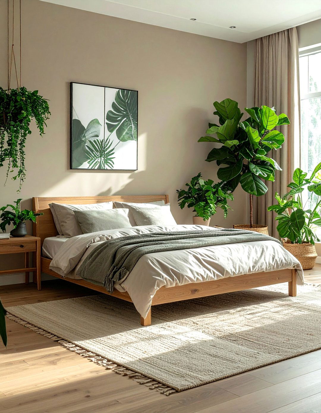 Taupe Bedroom with a Pop of Greenery - 20 Taupe Bedroom Ideas for a Calming and Cozy Retreat