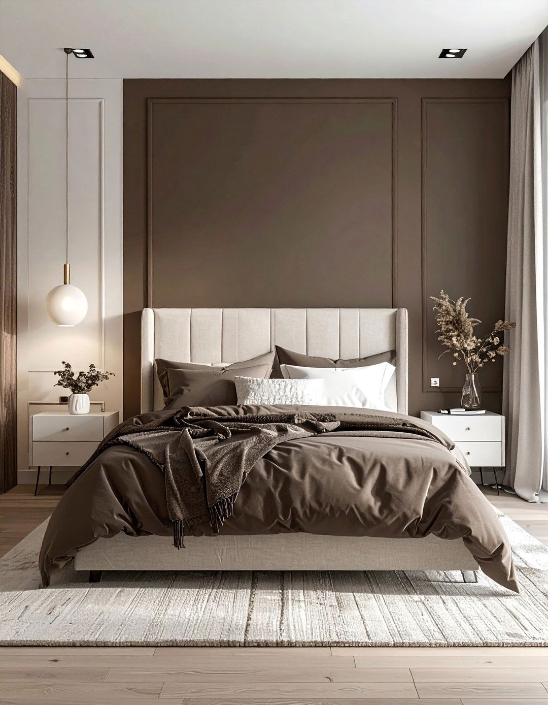 Taupe Bedroom with a Striking Accent Wall - 20 Taupe Bedroom Ideas for a Calming and Cozy Retreat