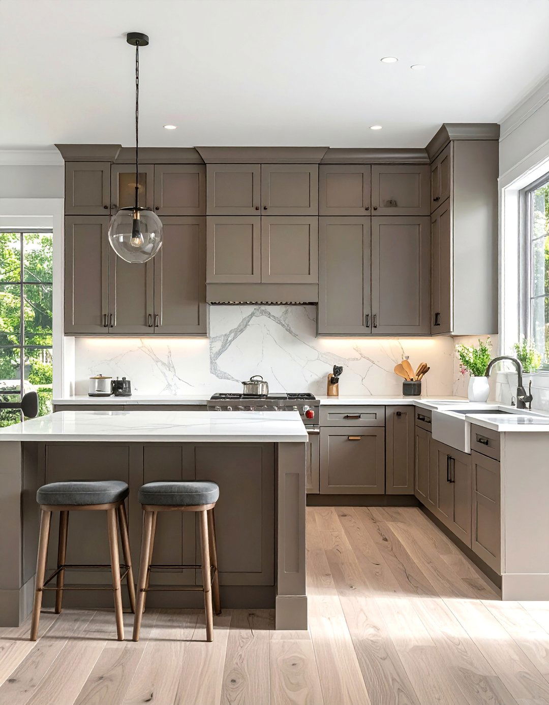 Taupe Kitchen Cabinets Reaching the Ceiling - 25 Stunning Taupe Kitchen Cabinet Design Ideas