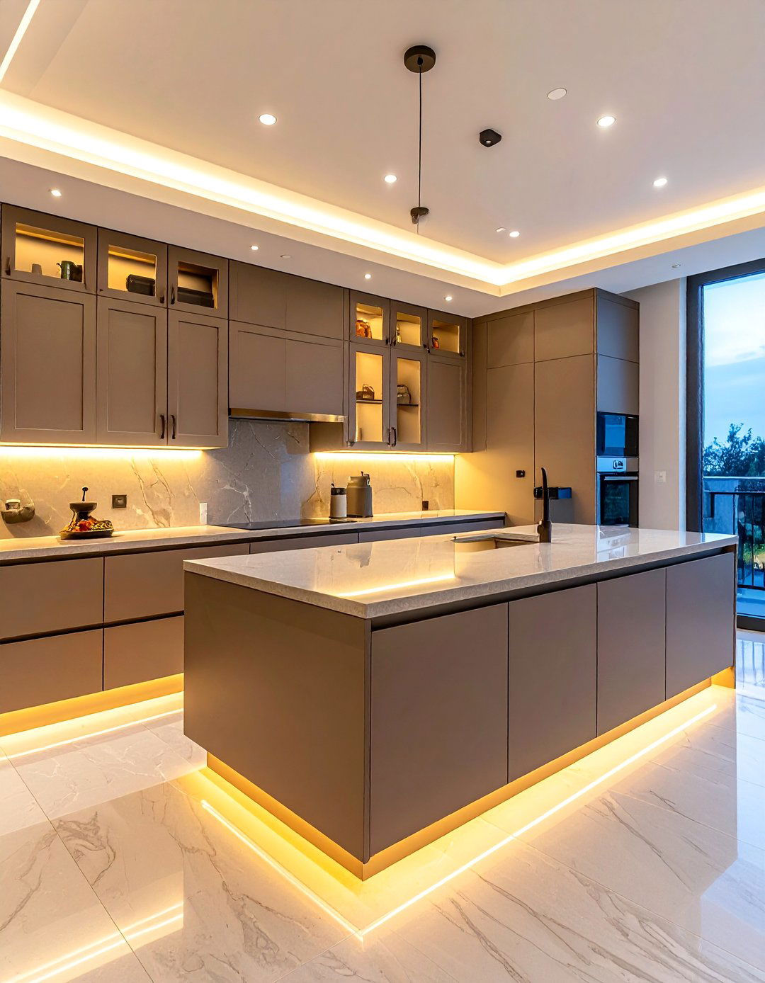 Taupe Kitchen Cabinets and Integrated Lighting - 25 Stunning Taupe Kitchen Cabinet Design Ideas