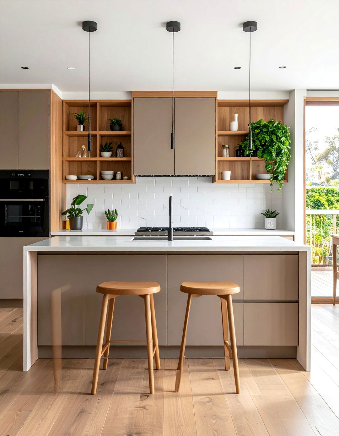 Taupe Kitchen Cabinets and Wood Accents - 25 Stunning Taupe Kitchen Cabinet Design Ideas