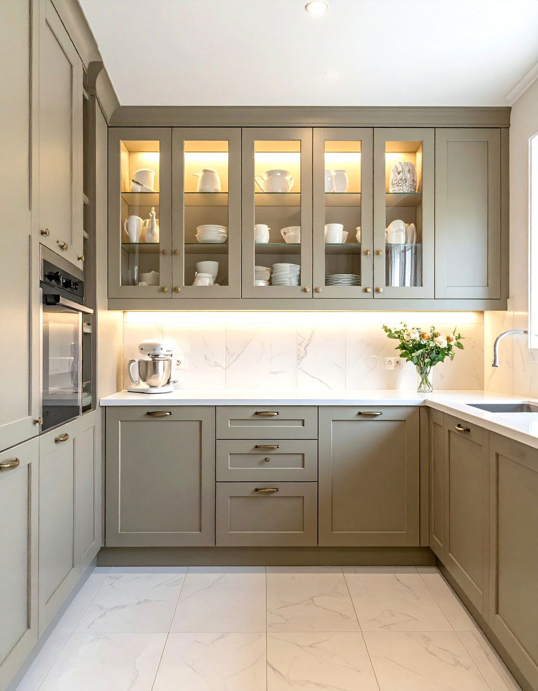 Taupe Kitchen Cabinets with Glass Fronts - 25 Stunning Taupe Kitchen Cabinet Design Ideas