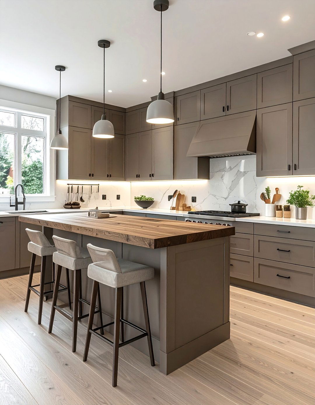 Taupe Kitchen Cabinets with a Large Kitchen Island - 25 Stunning Taupe Kitchen Cabinet Design Ideas