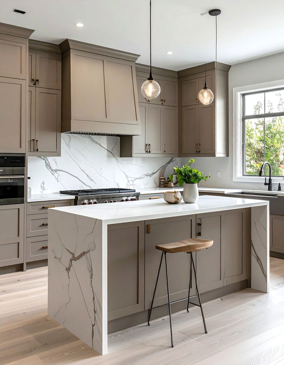 Taupe Kitchen Cabinets with a Quartz Countertop - 25 Stunning Taupe Kitchen Cabinet Design Ideas