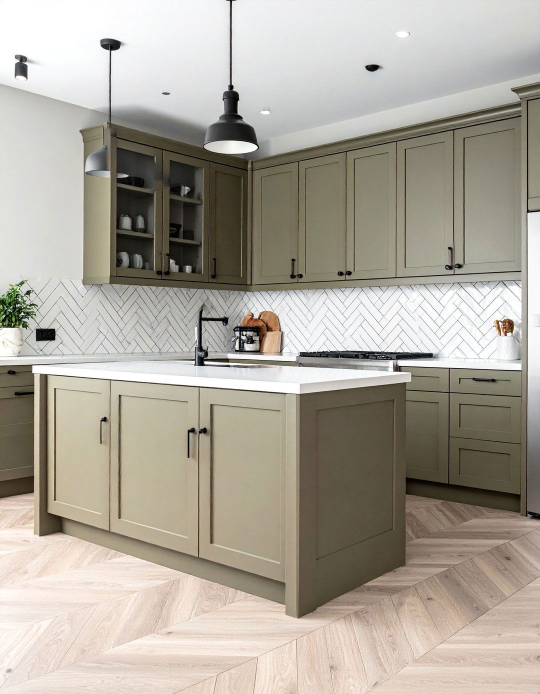 Taupe Kitchen Cabinets with a Subway Tile Backsplash - 25 Stunning Taupe Kitchen Cabinet Design Ideas