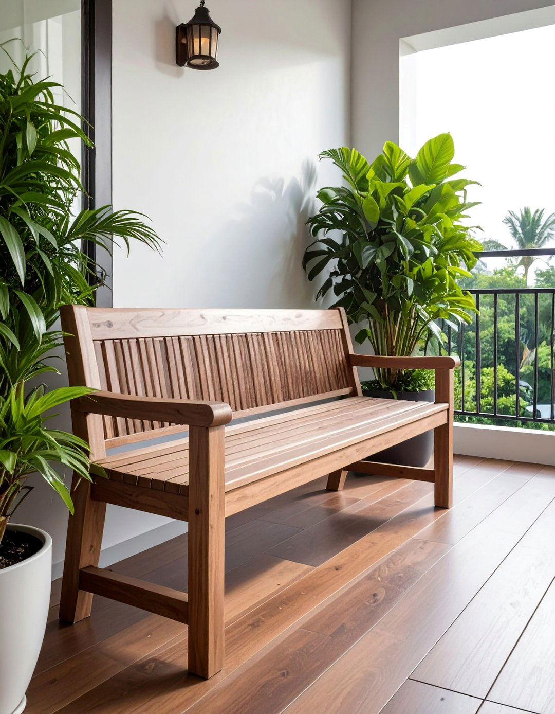 Teak Wood Balcony Benches - 25 Balcony Seating Ideas for Small Outdoor Spaces