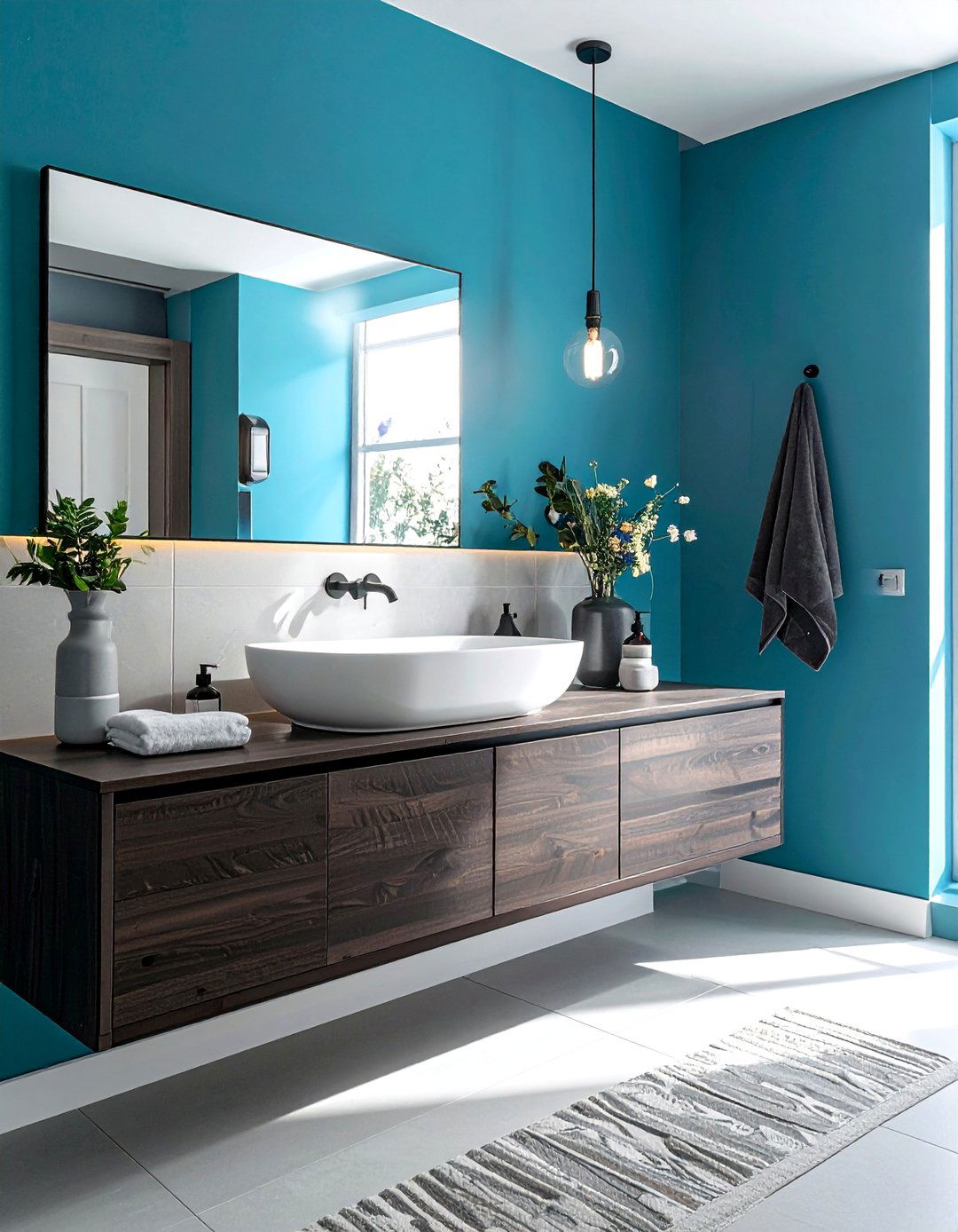 Teal Blue Powder Room with a Vessel Sink - 20 Blue Powder Room Ideas for a Fresh and Serene Space