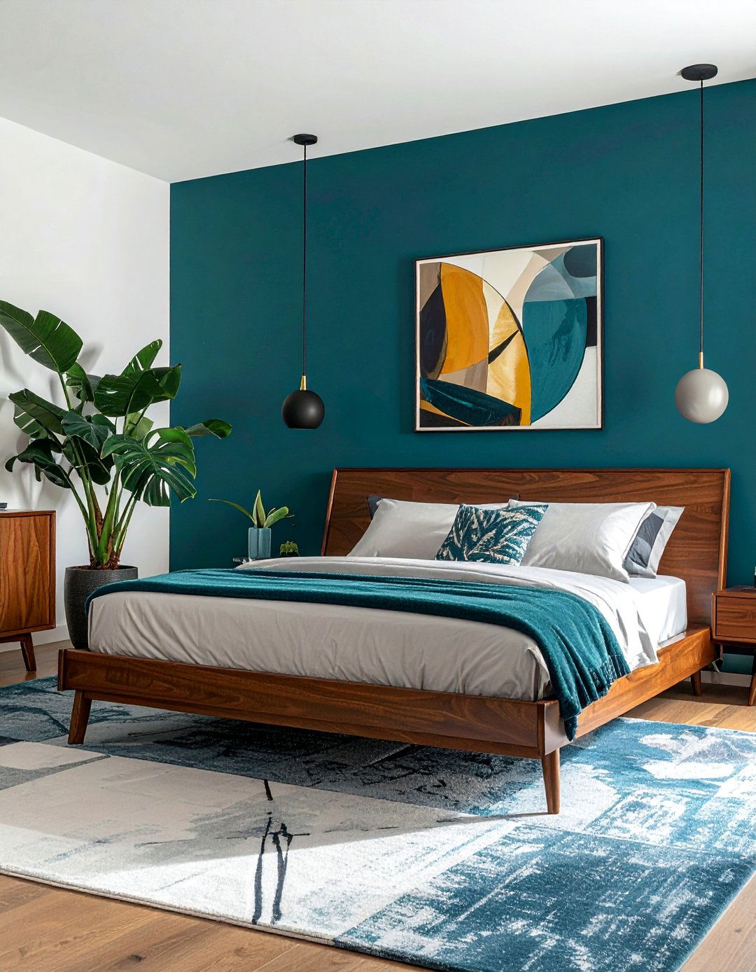Teal Blue Walls with Walnut Wood Tones - 25 Luxury Blue Bedroom Ideas for a Serene Retreat