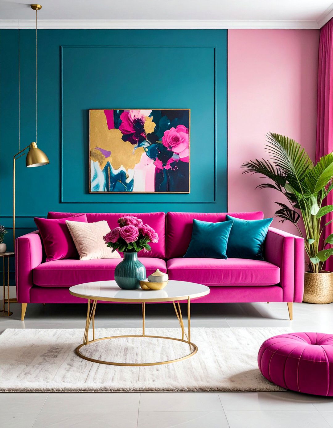 Teal Blue and Magenta Pink for a Vibrant Living Room - 15 Pink and Blue Living Room Ideas for a Cozy Vibe
