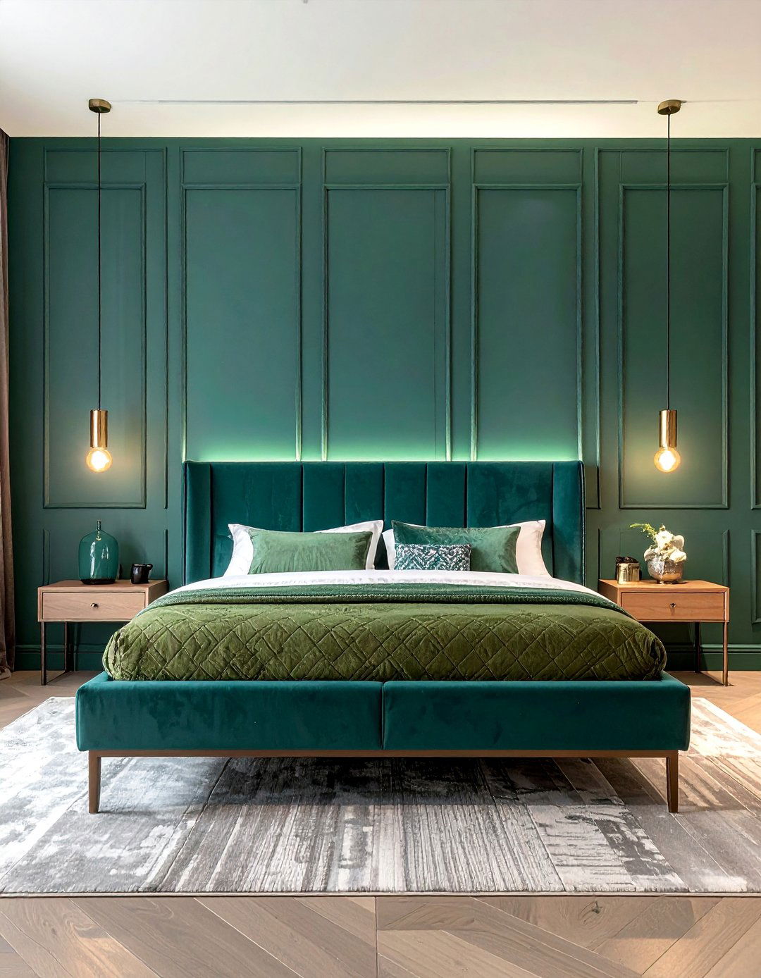 Teal Green Fluted Panelling Headboard Wall - 20 Green Panelling Bedroom Ideas for a Fresh Look