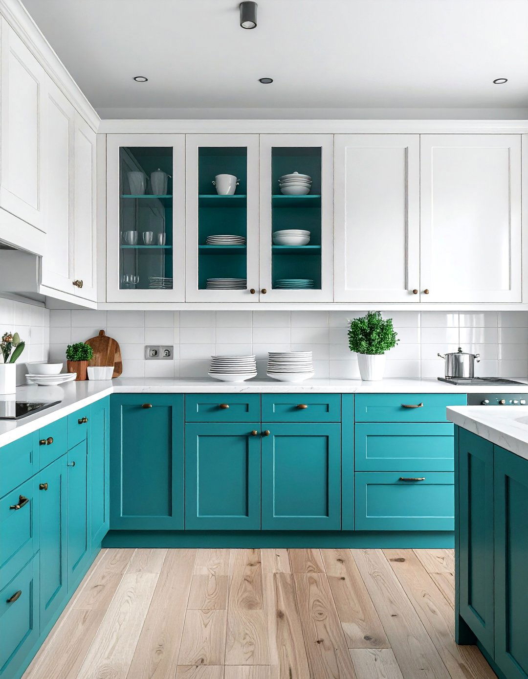 Teal Interior Cabinet Color - 20 Teal and White Kitchen Design Ideas for a Fresh Look