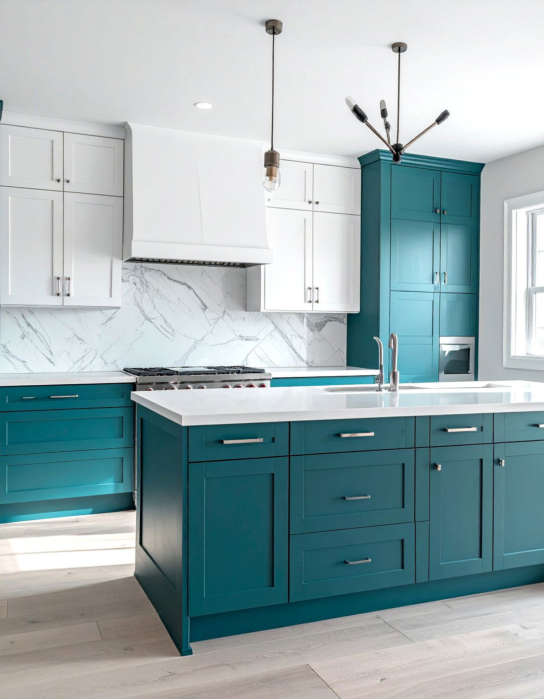 Teal Lower Cabinets with White Uppers - 20 Teal and White Kitchen Design Ideas for a Fresh Look