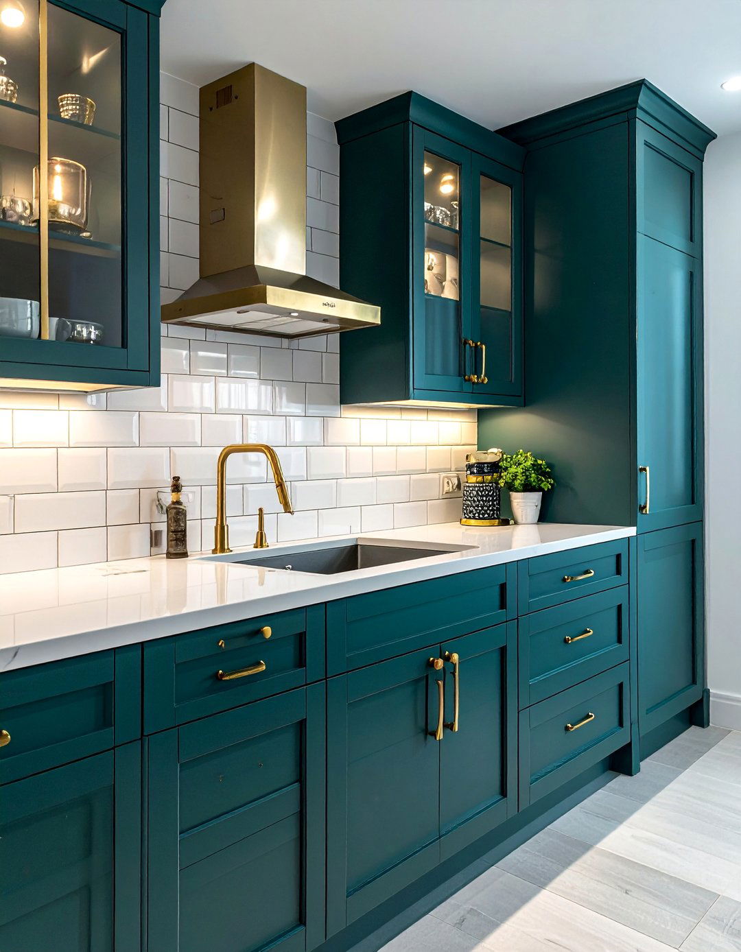 Teal and White Kitchen with Gold Hardware - 20 Teal and White Kitchen Design Ideas for a Fresh Look