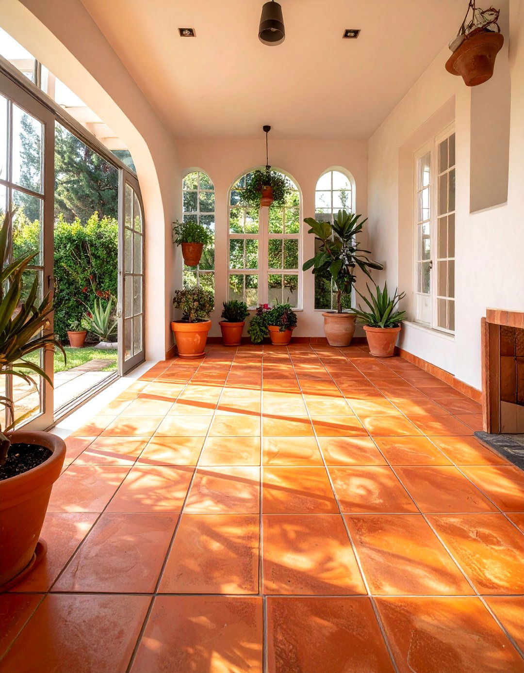 Terracotta Earth Tone Tiles - 15 Sunroom Tile Floor Ideas for a Bright and Cozy Space