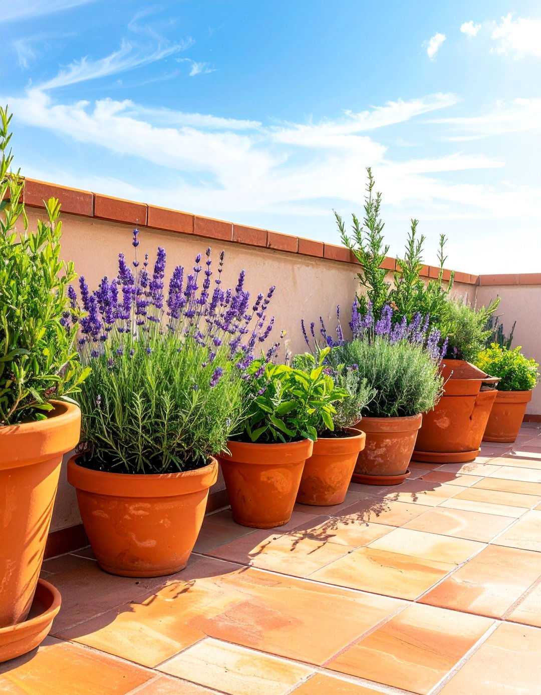 Terracotta Pot Cluster Balcony Herb Garden - 20 Balcony Herb Garden Ideas for Fresh Flavors at Home