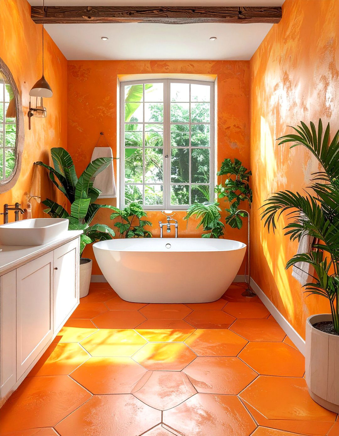 Terracotta Tiled Orange Bathroom Floor - 15 Orange Bathroom Ideas for a Vibrant Makeover
