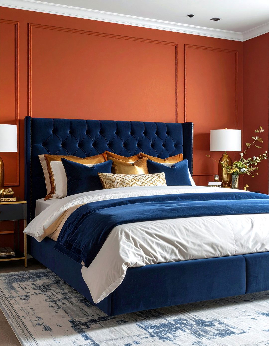 Terracotta and Navy Blue Accents - 20 Terracotta Bedroom Ideas for a Serene Retreat