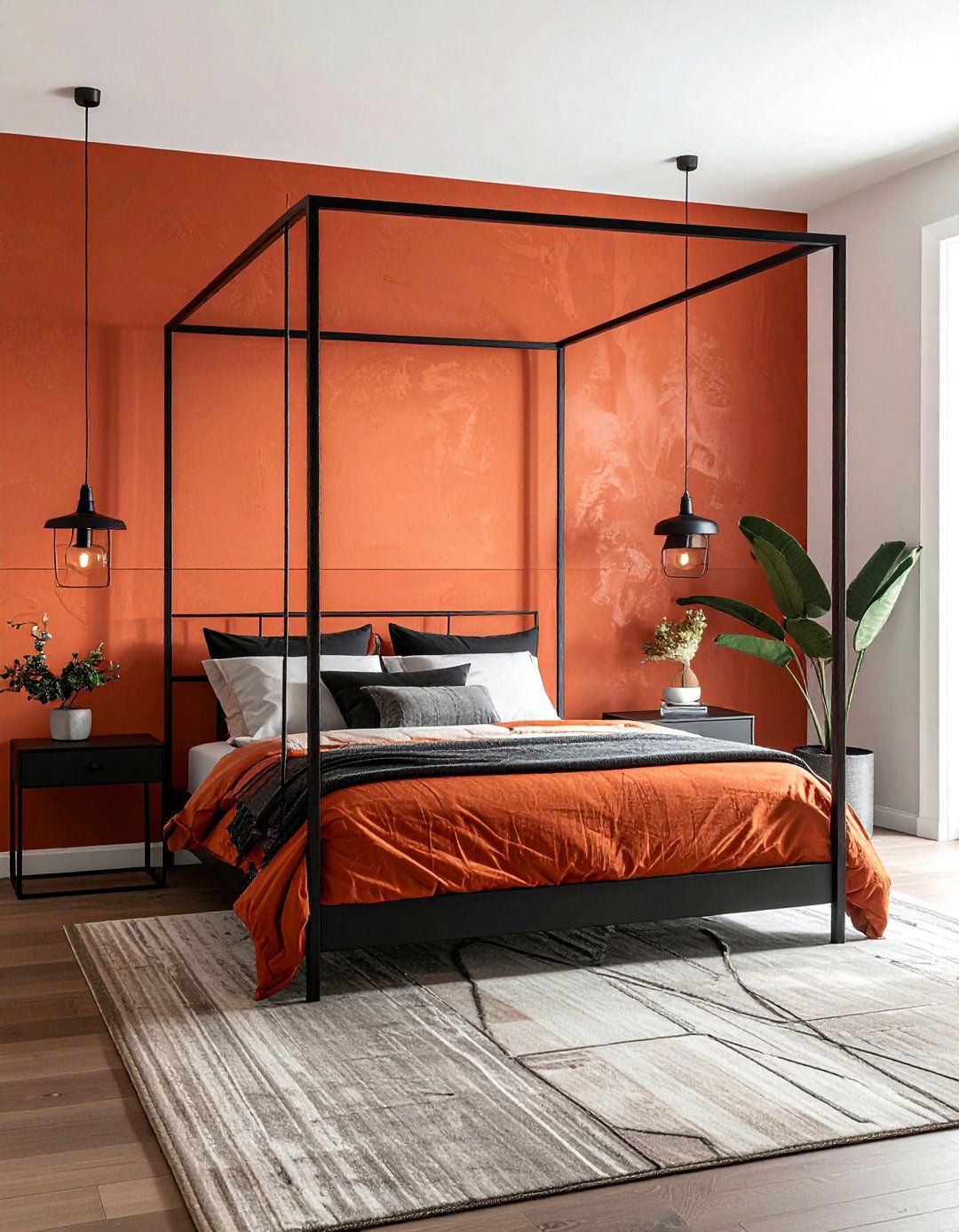 Terracotta with Black Metal Accents - 20 Terracotta Bedroom Ideas for a Serene Retreat