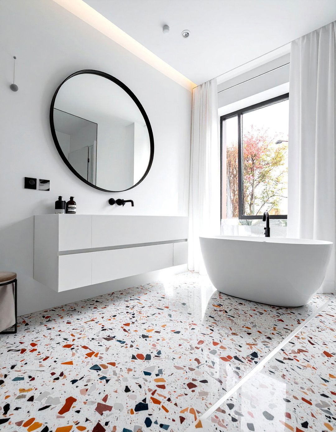 Terrazzo Accented Aesthetic Bathroom - 20 Aesthetic Bathroom Ideas for a Stylish Space