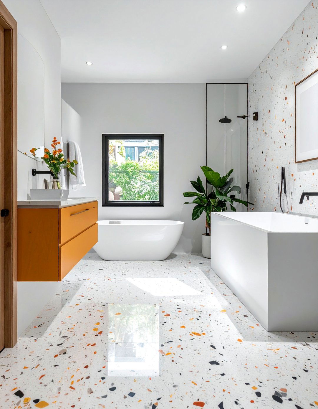Terrazzo Flooring Systems - 30 Open Concept Bathroom Ideas for Modern Homes