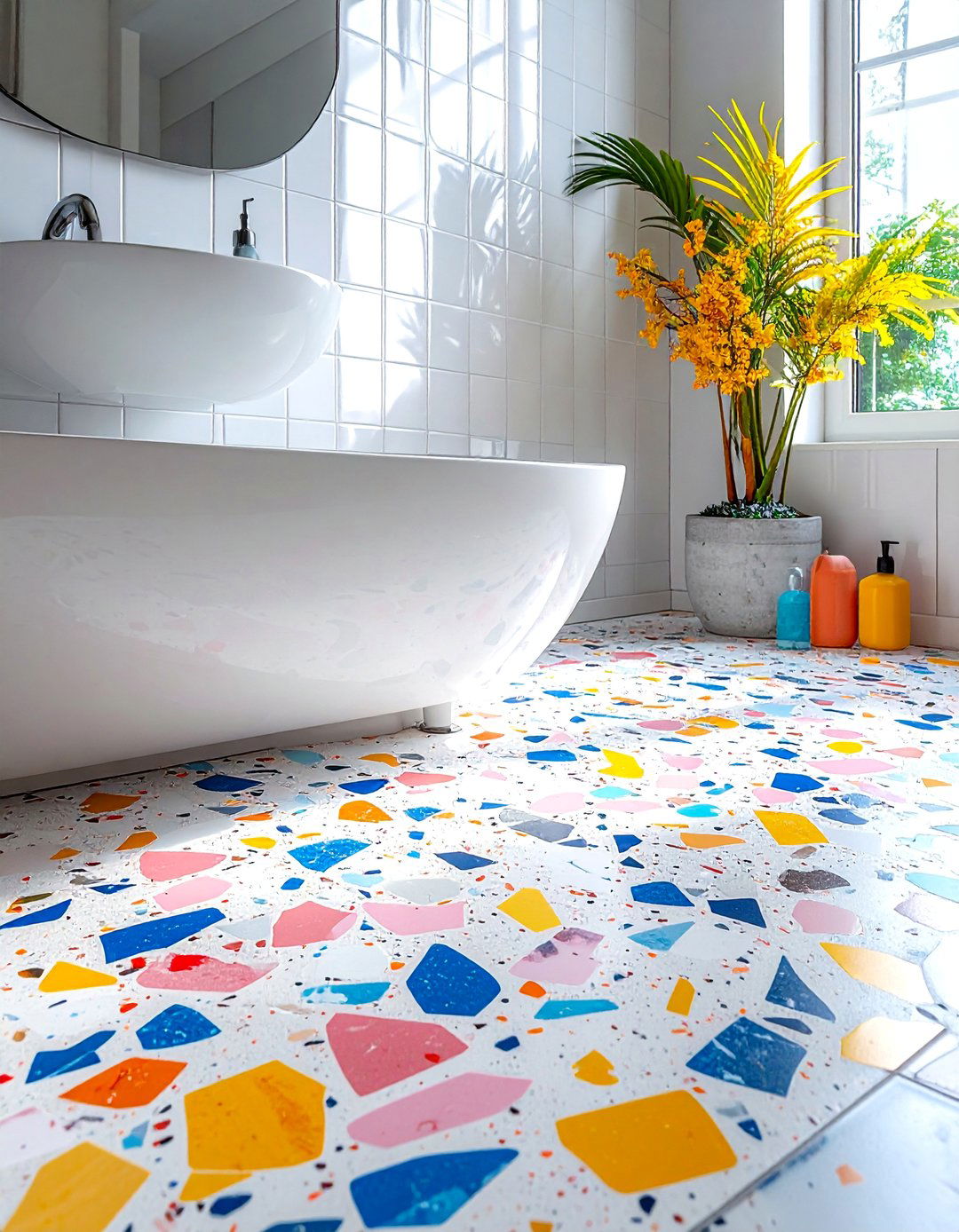 Terrazzo Style Mosaic Floor Tiles - 20 Bathroom Mosaic Floor Tile Ideas for a Stunning Look