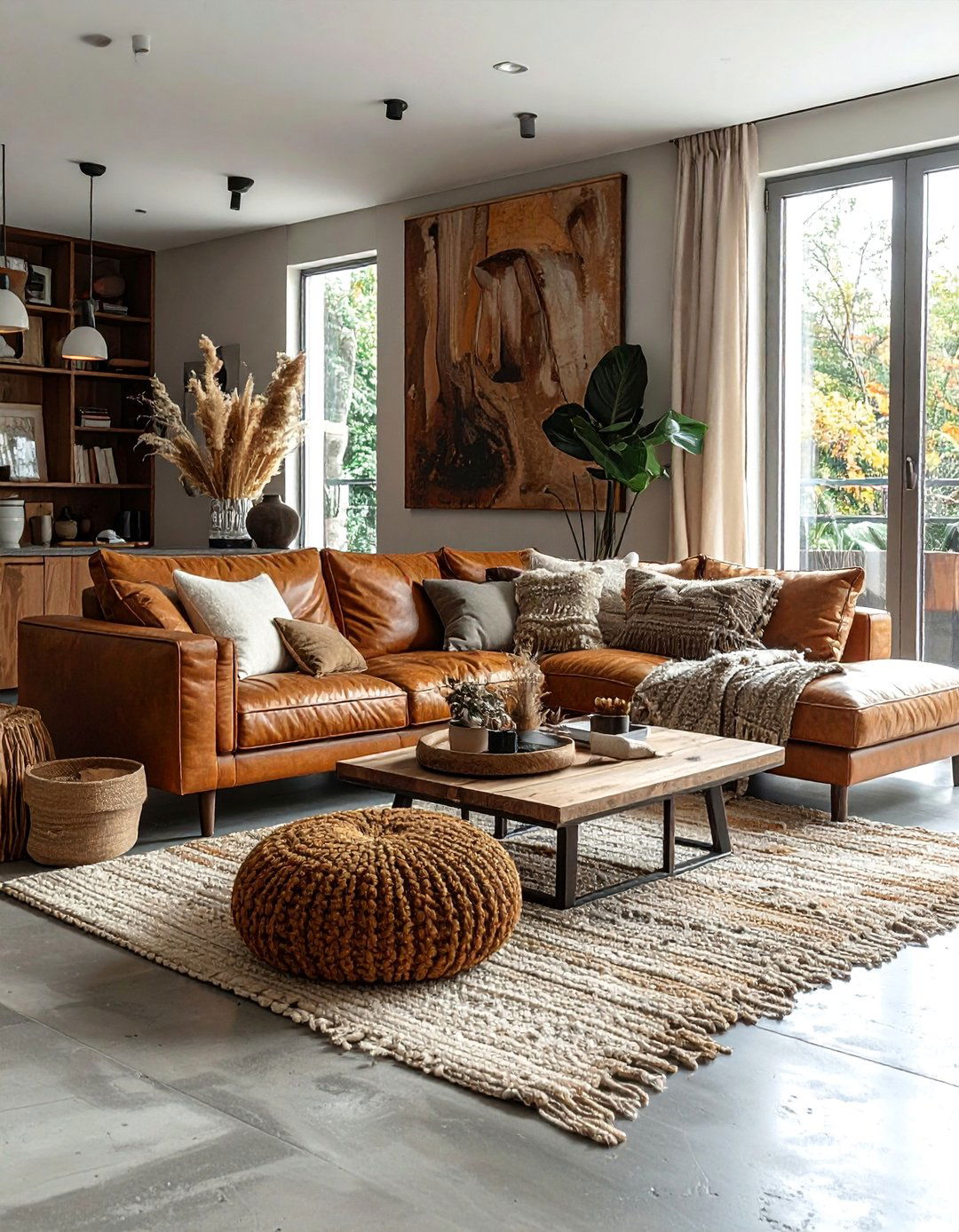 Textural Layering Techniques - 20 Concrete Floor Living Room Ideas for Modern Homes