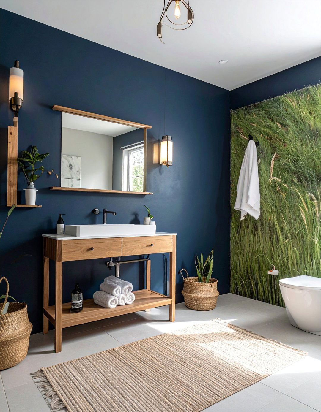 Textured Navy Wall Treatment - 15 Navy Blue Powder Room Ideas for a Chic Space