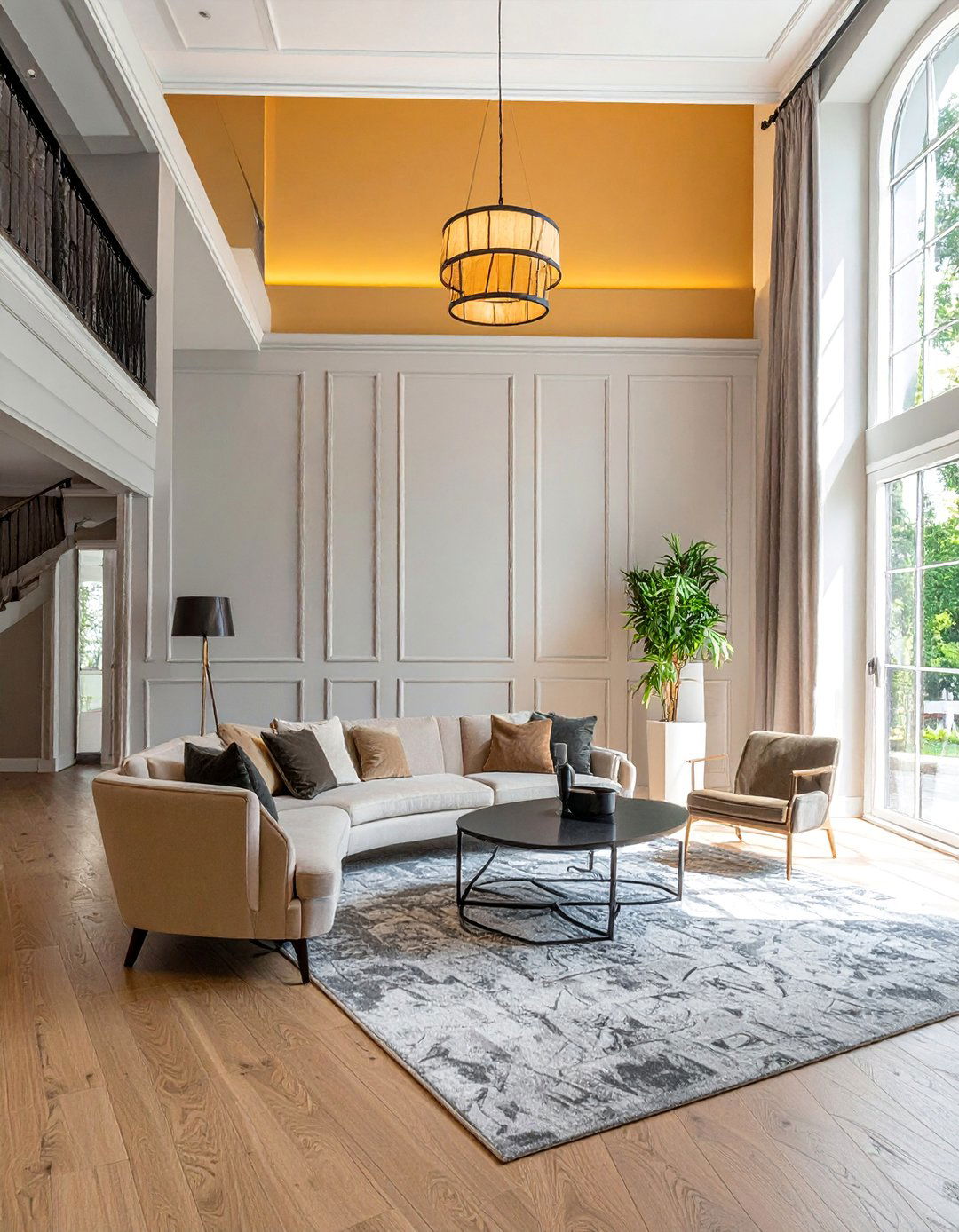 Textured Wall Treatments - 25 High Ceiling Living Room Ideas to Maximize Your Space