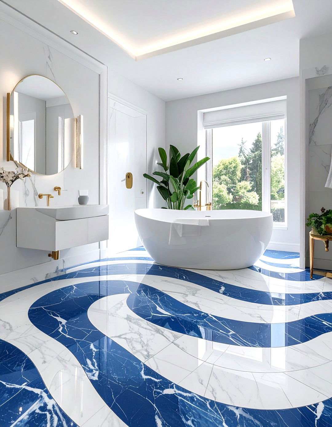 Thassos and Azul Macauba Marble Mosaic - 20 Bathroom Mosaic Floor Tile Ideas for a Stunning Look