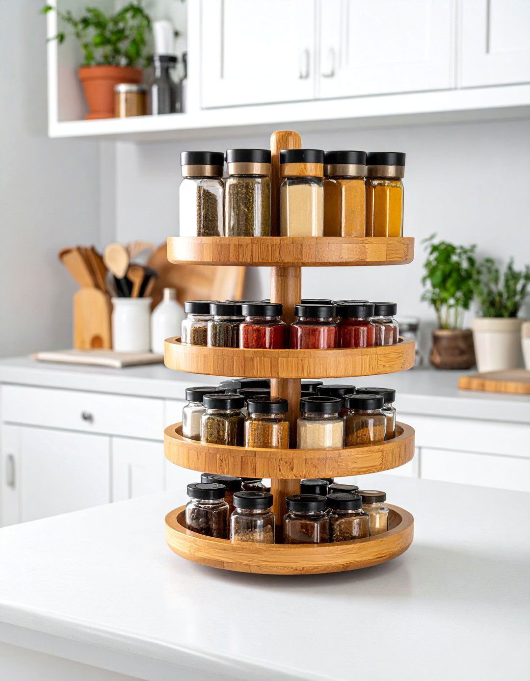 Tiered Lazy Susan Spice Rack for Cabinets - 40 Creative Spice Rack Ideas for Organized Kitchens